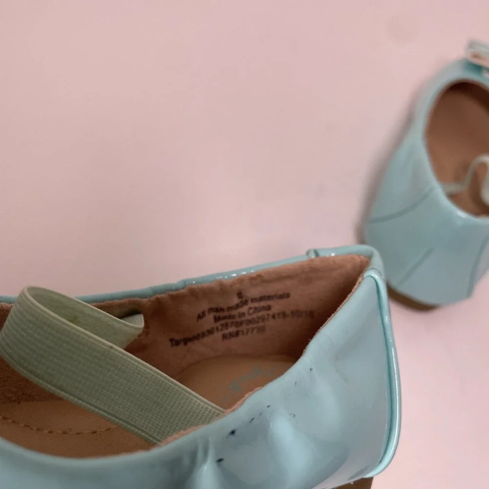 Cat and Jack Carrie Patent Leather Turquoise Flats Bow Toddler‎ Size 6